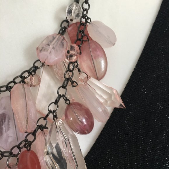 Gun Metal Silver Pink Acrylic Crystal Necklace - Picture 3 of 10